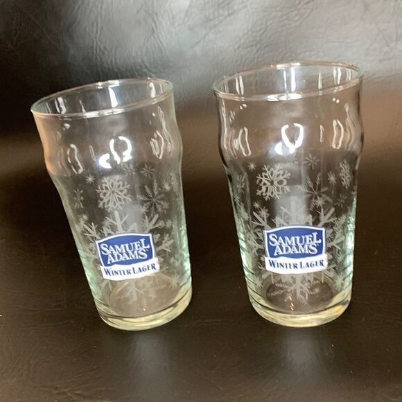 Samuel Adams Winter Lager Pilsner Blue White Etched Snowflakes 16 Oz 2 I… - Picture 1 of 5